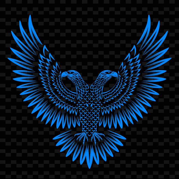 PSD ilustración abstracta azul y negra de un pavo real con una cola azul y alas azules