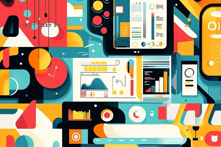 PSD ilustración abstracta de gráficos de análisis de datos y dispositivos digitales