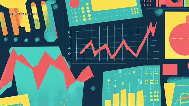 Ilustración abstracta de gráficos y gráficos de datos coloridos que representan el análisis de crecimiento y la tecnología