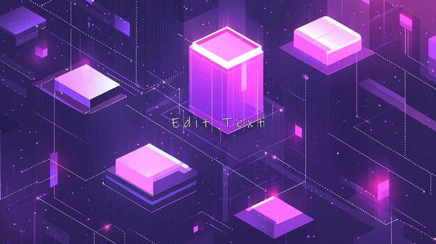 Ilustración abstracta de red digital isométrica con cubos y líneas brillantes