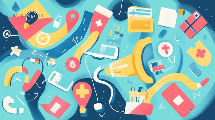 PSD ilustración abstracta de los servicios de comunicación y prestación de servicios de salud