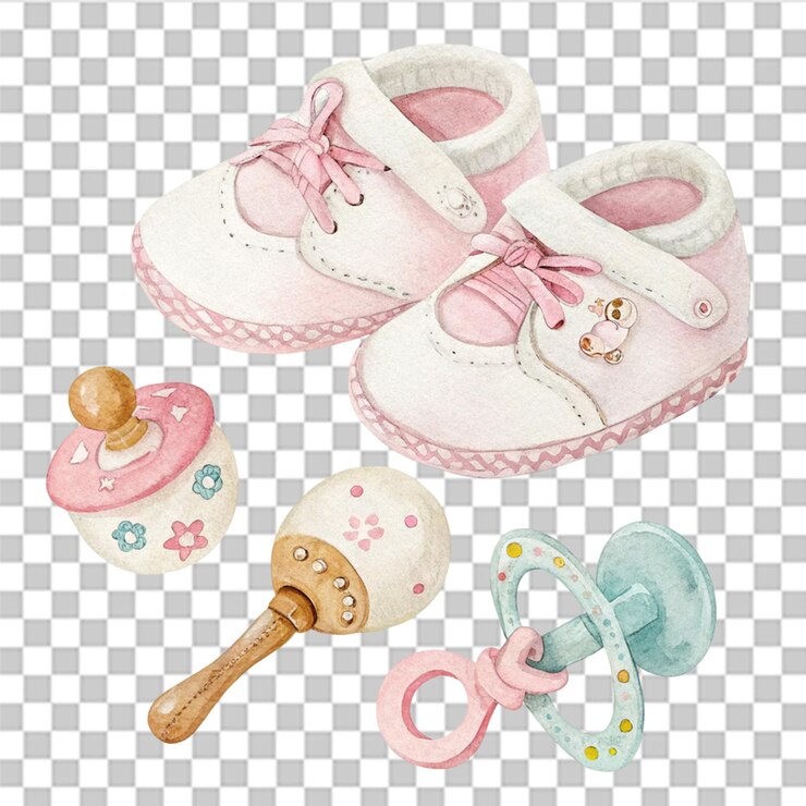 PSD ilustración de accesorios para bebés de acuarela aislados sobre un fondo transparente