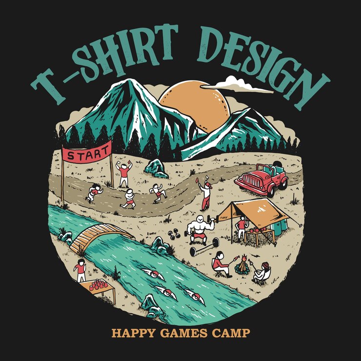 Ilustración de actividades de acampada al aire libre con un tema deportivo