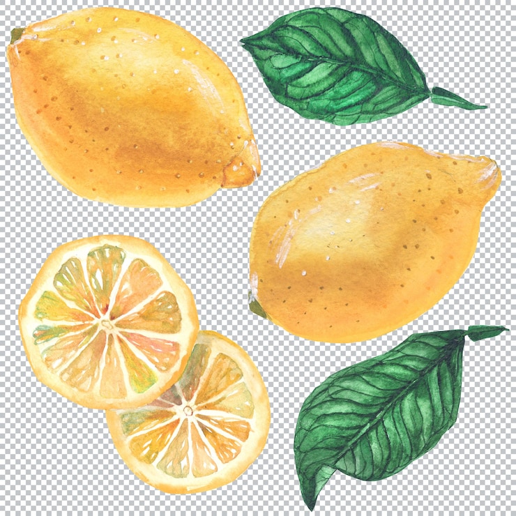 PSD ilustración de acuarela botánica. limón amarillo fresco