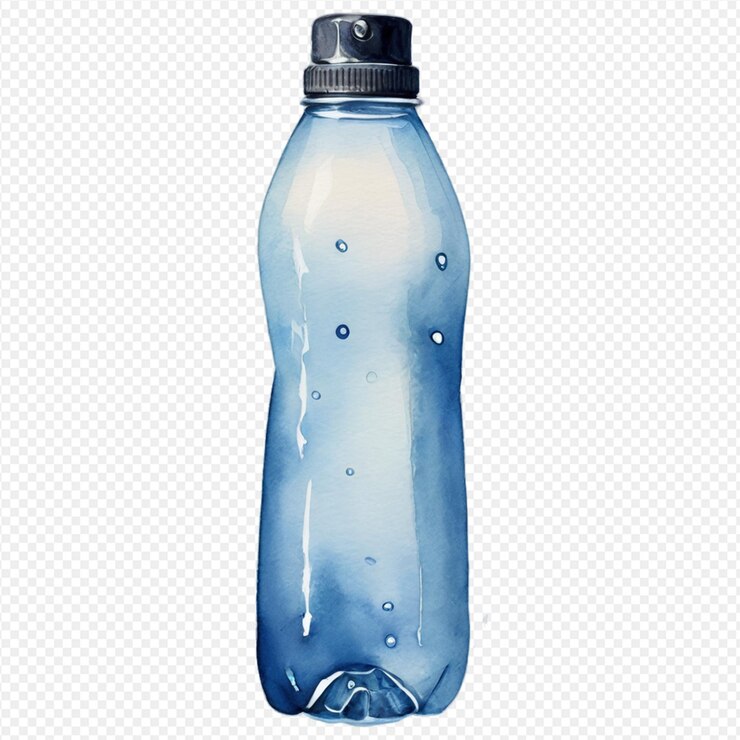 PSD ilustración de acuarela botella de agua de plástico líquido azul transparente