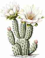 PSD ilustración en acuarela de un cactus con flores