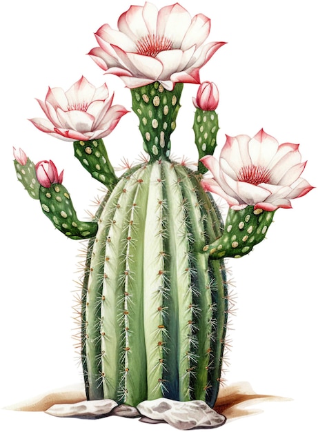 Ilustración en acuarela de un cactus con flores
