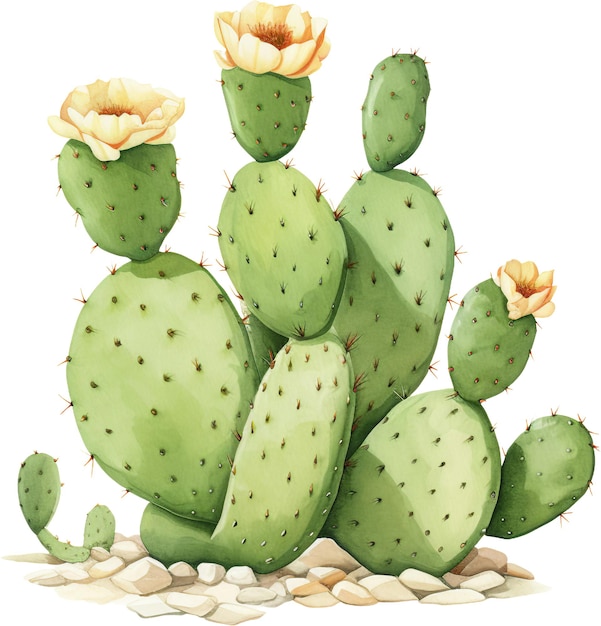 Ilustración en acuarela de un cactus con flores