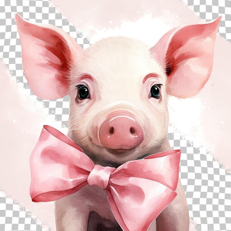 PSD ilustración en acuarela de un cerdo con un arco