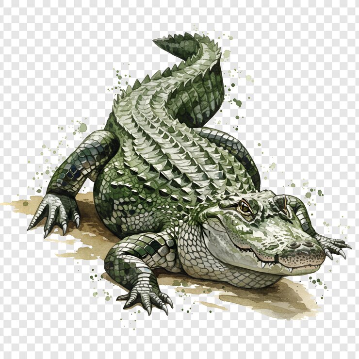 PSD ilustración en acuarela de un cocodrilo verde