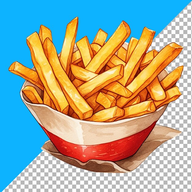 PSD ilustración en acuarela de deliciosas papas fritas de comida rápida