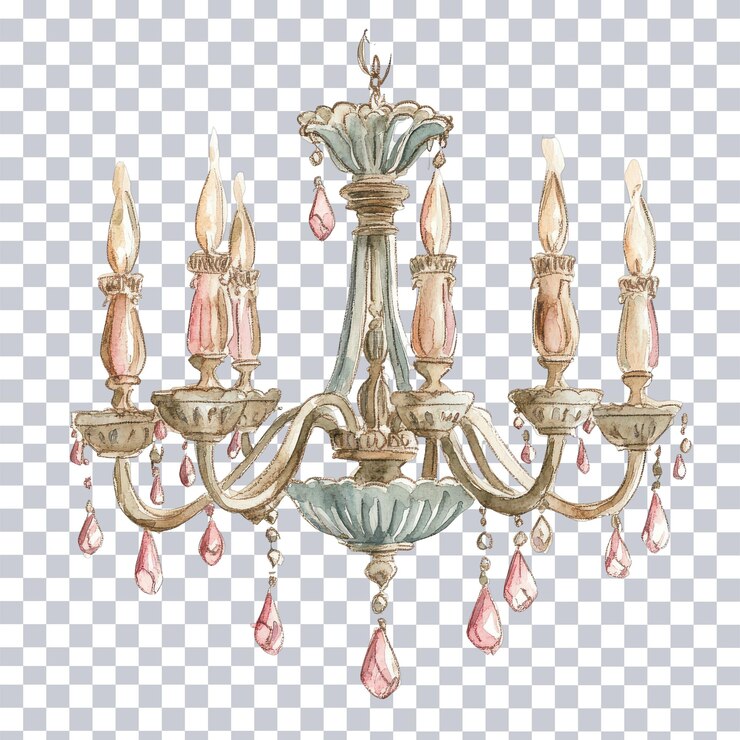 PSD ilustración de acuarela elegante de muebles interiores elegantes con candelabro elegante perfecto para la decoración del hogar y proyectos de diseño de interiores fondo transparente