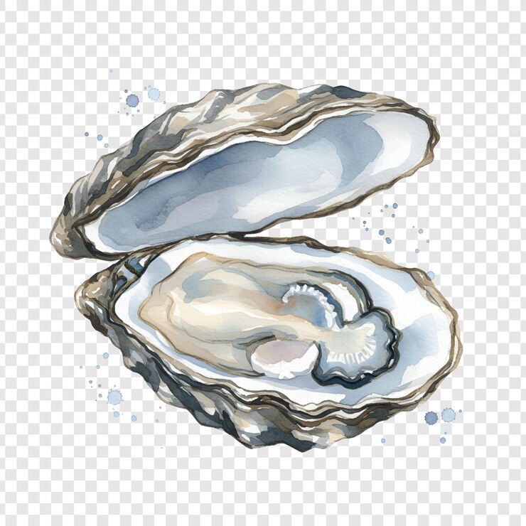 PSD ilustración en acuarela de una ostra abierta con una perla una delicadeza del mar