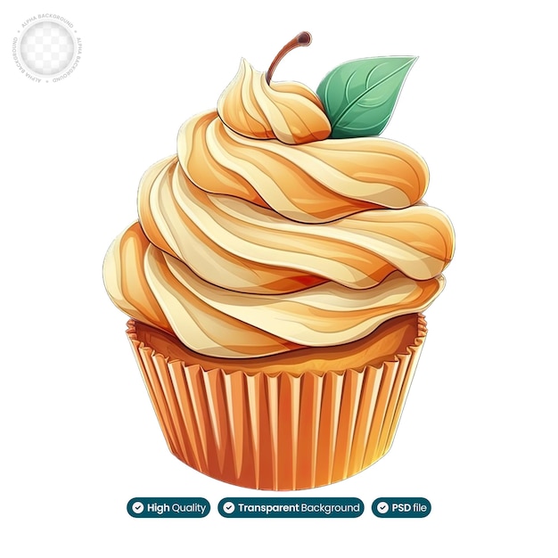 Ilustración de acuarela de un pastelito cubierto con fruta de manzana fresca y jugosa