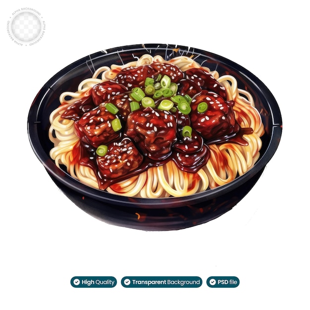 PSD ilustración en acuarela que muestra la sabrosa bondad de jajangmyeon