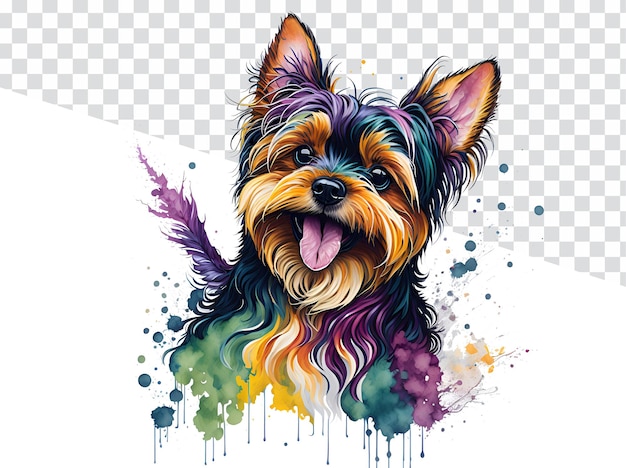 Ilustración acuarela vibrante Yorkshire Terrier perro sobre fondo transparente