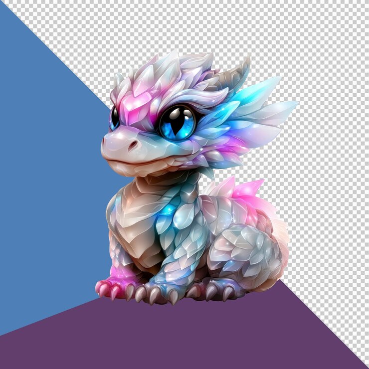 PSD ilustración de la adorable criatura de fantasía del bebé dragón de cristal