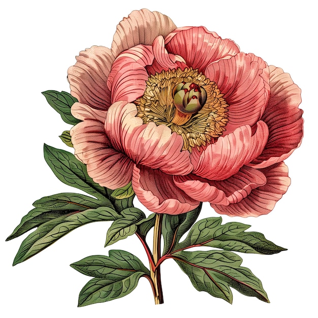 PSD ilustración aislada de la flor de la peonía roja