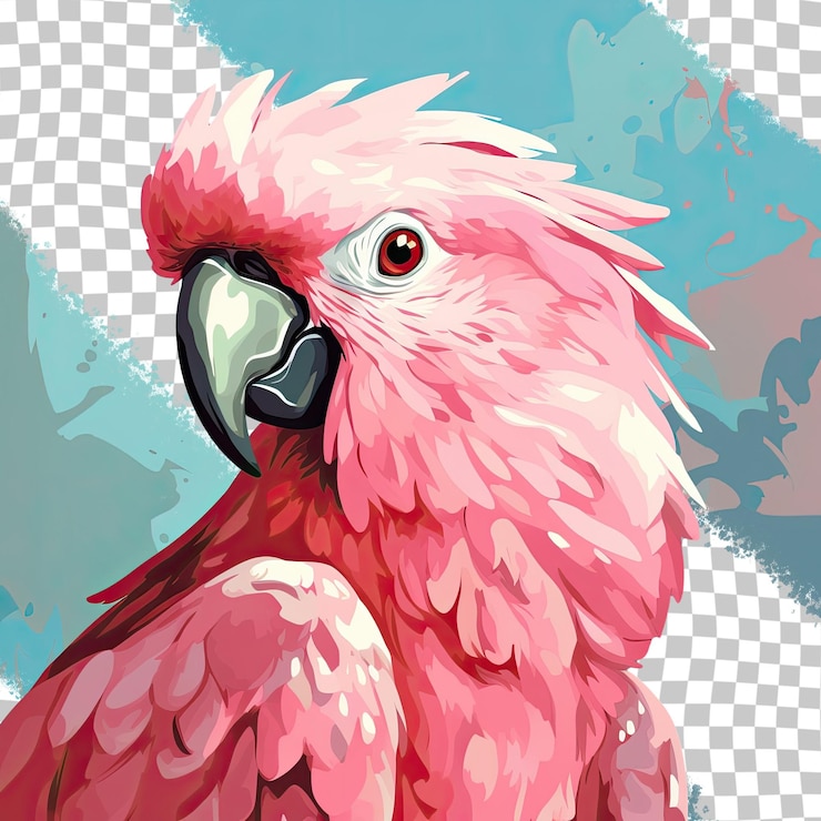 PSD ilustración aislada de un loro exótico rosado con elementos de diseño gráfico