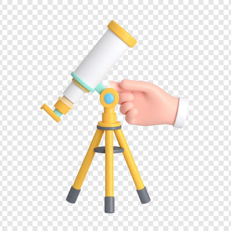 PSD ilustración de ajuste manual de un telescopio 3d en un trípode para la educación en astronomía o ciencias