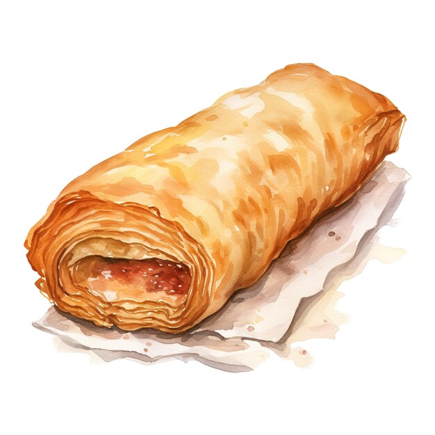 PSD ilustración de alimentos de strudel estilo de acuarela generado por la ia