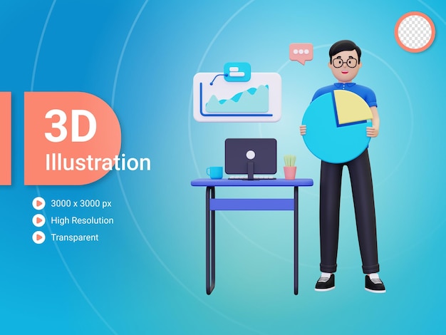Ilustración de análisis de marketing digital 3D