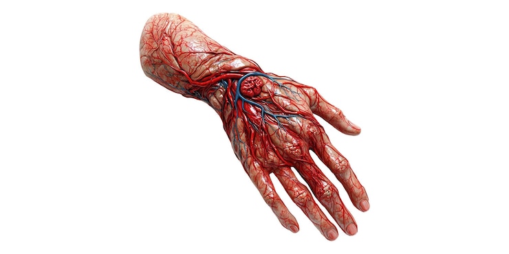 PSD ilustración de la anatomía de la mano humana aislada en un fondo transparente
