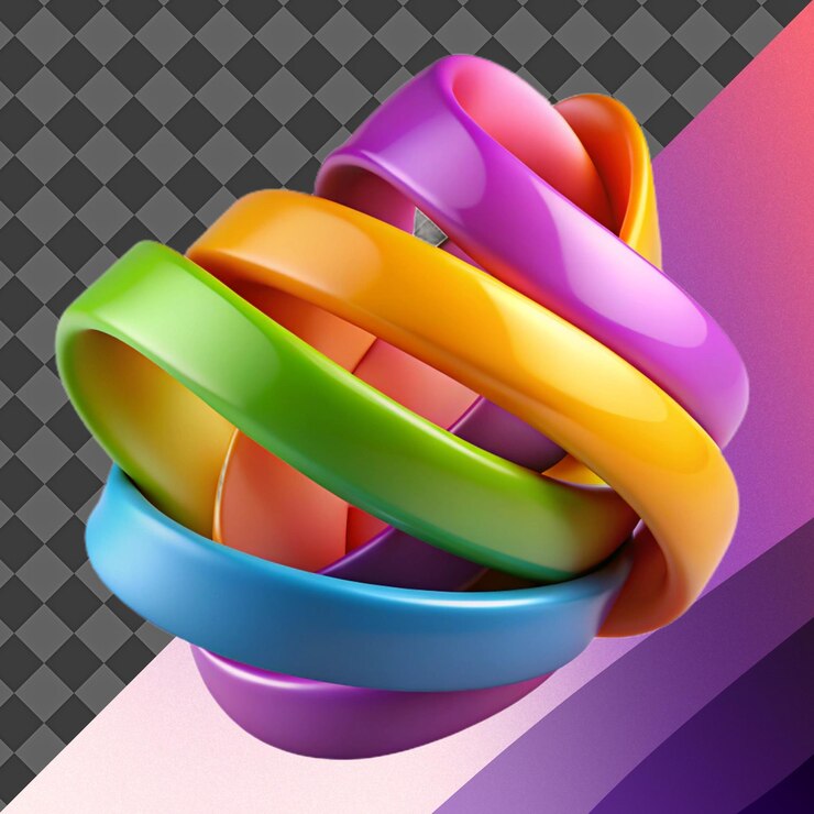 PSD ilustración de anillos abstractos en 3d de colores