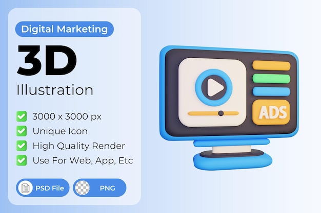Ilustración de anuncios en línea 3D