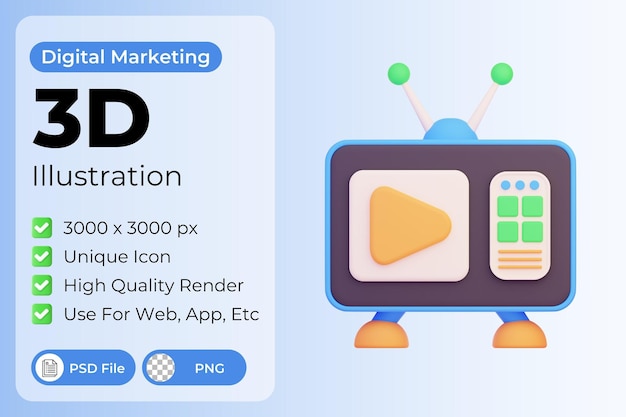 PSD ilustración de anuncios de televisión 3d