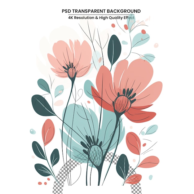 PSD ilustración de arte vectorial plano de ramo de flores