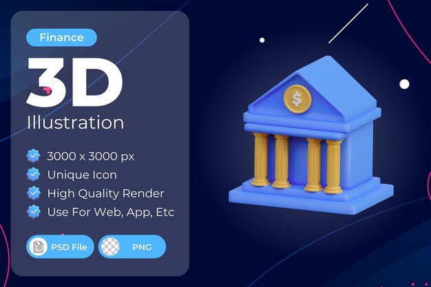 PSD ilustración de banco 3d