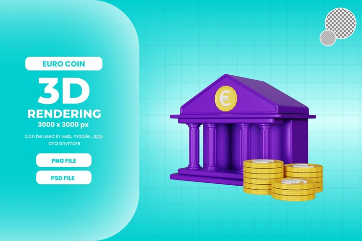 PSD ilustración de banco de monedas de euro de representación 3d premium psd