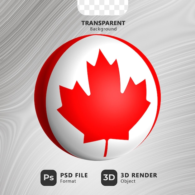 Ilustración de bandera de Canadá en forma de esfera 3D con fondo transparente