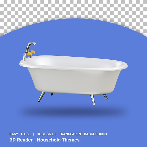 Ilustración de bañera 3d con diseño aislado de fondo transparente