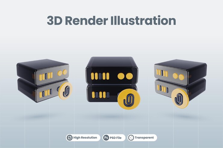 PSD ilustración de base de datos de servidor 3d con renderizado de icono de clip de papel 3d aislado