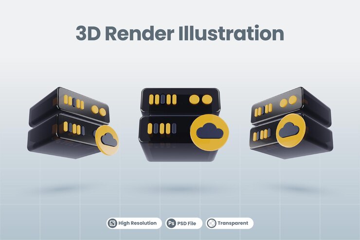 PSD ilustración de la base de datos del servidor 3d con renderizado de icono de nube 3d aislado