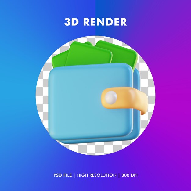 Ilustración de billetera 3D aislada