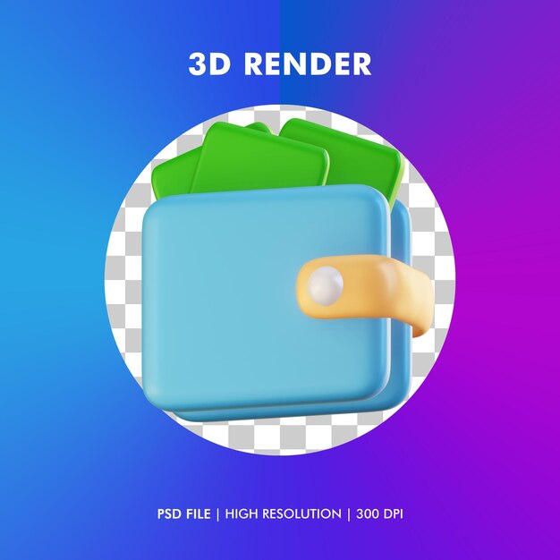 Ilustración de billetera 3d aislada