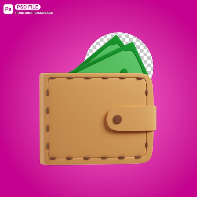 Ilustración de billetera y dinero 3D