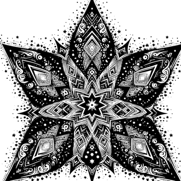 PSD ilustración en blanco y negro de un patrón con símbolos de estrellas abstractos