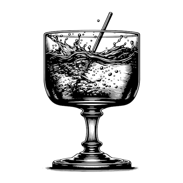 PSD ilustración en blanco y negro de un refrescante vaso de agua