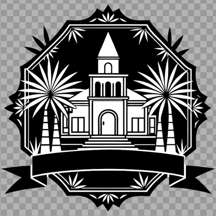 PSD ilustración en blanco y negro de la silueta mínima del complejo sobre un fondo transparente