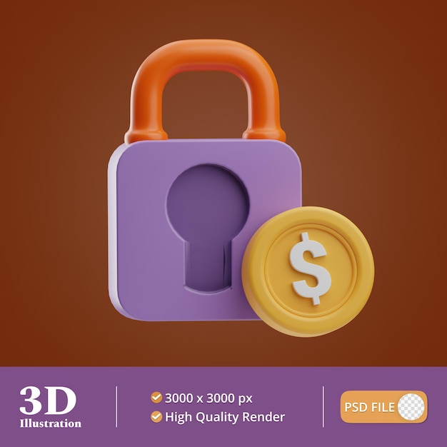 Ilustración de bloqueo financiero de negocios 3d