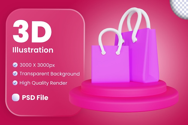 Ilustración de bolsa de compras 3D estilizada