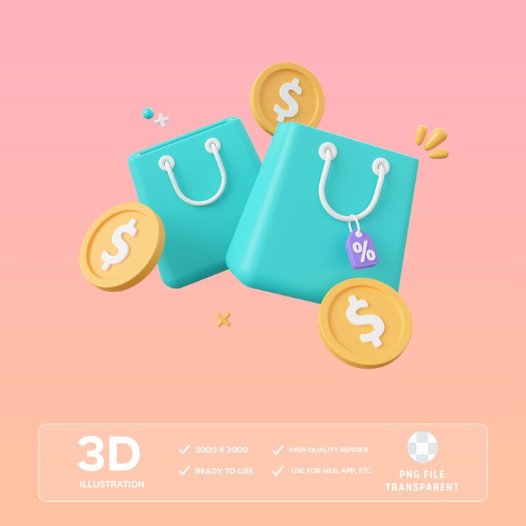 Ilustración de la bolsa de compras PSD en 3D