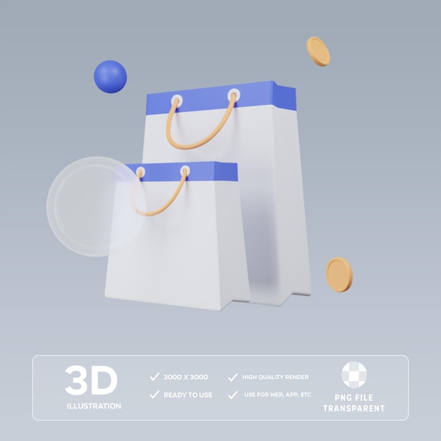 Ilustración de la bolsa de compras PSD en 3D