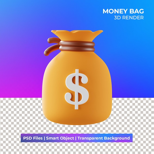 Ilustración de bolsa de dinero 3d aislado