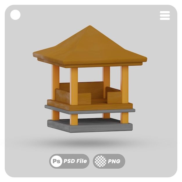 Ilustración de cabaña de playa minimalista 3D