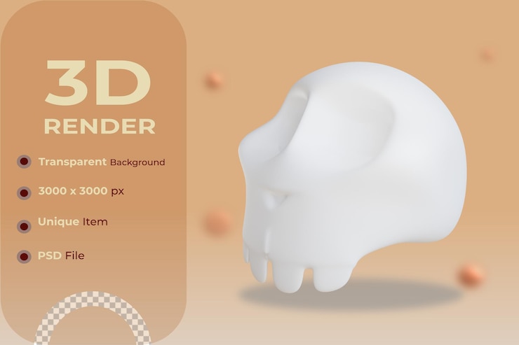 PSD ilustración de calavera 3d con fondo transparente